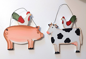 Pig  And Cow With Hen Chicken on riding back combo Farmhouse country Home Decor