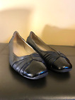 Tahari Women's Black Leather/ Patent Leather Ballet Flats Slip On Ruched Details