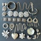 Vintage 1950s to 70s Silver Tn Jewelry Lot Flower Turquoise Spoon Heart Retro Z7