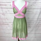 Vintage Y2K Black Label Betsey Johnson Pink & Green Sheer Lace Babydoll Dress