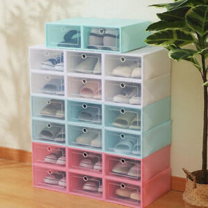 12/24pcs Foldable Plastic Transparent Shoe Box Storage Clear Organizer Stackable
