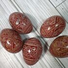 Lot of 5 Pysanky Hand painted Polish Ukrainian Wooden Easter Egg Assorted Red