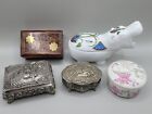 Vintage Trinket Box lot of 5 Japan Silver,  Ceramic,  India Wood Inlay