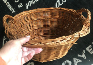 Vtg Small Oval Willow Clothes LAUNDRY BASKET Side Handles Doll Child Size Mini B