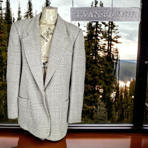 Evan Picone Jacket Blazer Womens Size 16 Gray Plaid Wool 1 Button Vintage
