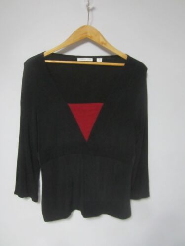 Coldwater Creek Womens Large Black Red 3/4 Sleeve Empire Waist Knit Top Shirt