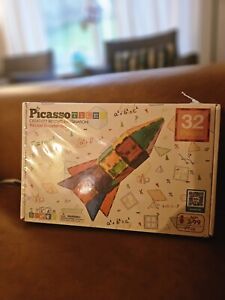 Picasso Tiles 32 Piece Magnetic Building Block Rocket Booster Theme Set NEW