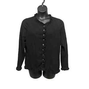 Pure Collection 100% Cashmere Cardigan Sweater Black Ruffle Sz 20W