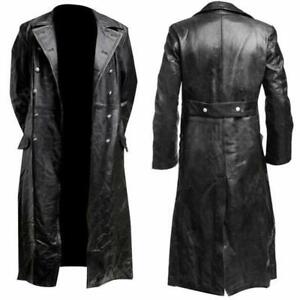 Men's German Classic Ww2 Military Uniform Officer Black Leather Trench Coat