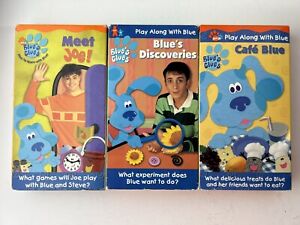 Lot of (3) Blue’s Clues Nick Jr VHS Meet Joe / Cafe Blue / Blues Discoveries