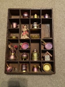 Vintage Miniature Kitchen Copper Pots Cookware Wall Display Shelf by Pat Harris