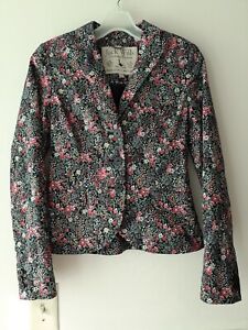 Jack Wills Women's Floral Blazer Overcoat Black Multicolor Cotton US 4 UK 8 Sale