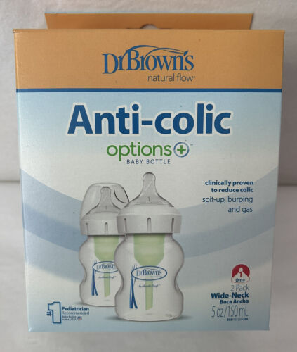 New Dr. Brown's 2-PACK Options+ Anti-Colic Wide-Neck Baby Bottles 5 oz.