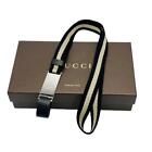 Gucci ID Lanyard Neck Strap Striped Sherry Line Interlocking G Leather Canvas