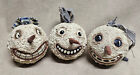 3 Antique Rare Snowman Head Snowball Christmas Ornaments Bethany Lowe Style