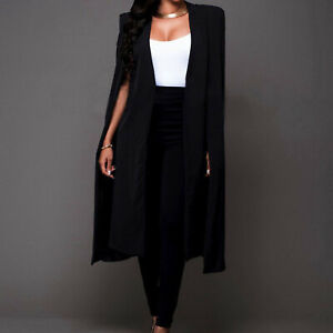 Womens Loose Long Cloak Cape Blazer Suit Jacket Fashion Coat Trench Outwear