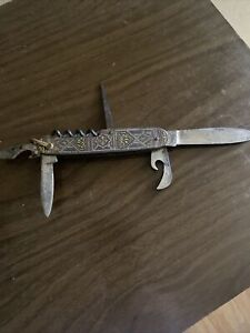 Vintage Toledo Mult-Tool / Bartender / Scout Camp Folding Pocket Knife With Bail