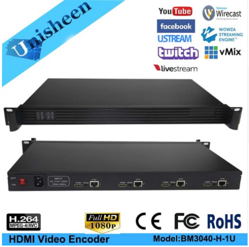 1U 4Channel Rackversion H.264 HDMI Video Encoder for live Broadcast Support RTMP