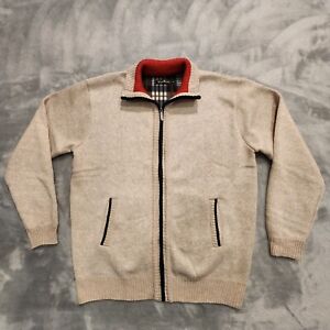 YeoKou Sweater Mens XL Beige Cashmere Wool Fleece Lined Cardigan Full Zip Knit
