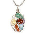 7 Chakra Stone Wire Wrapped Crystal Quartz Pendant Necklace 22 inch