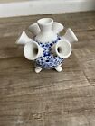7 Spout Round DELFT Blue & White Hand-Painted Tulip Vase w/ Stamp Holland