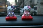 Cute Solar Bobble Heads Purple Japanese Kimono Hello Kitty Car Dashboard Decor