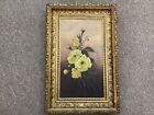 Antique Floral Still Life Oil Painting on Board 14” By 21” Gilt Wood Frame C1890