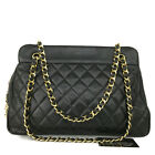 CHANEL Quilted Matelasse Lambskin CC Logo Chain Shoulder Tote Bag Black /4S0265