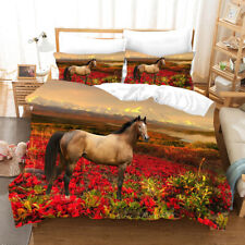 Brown Horse Mountains River Duvet Quilt Cover Pillowcase Queen Bedding Set