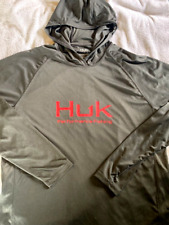 New HUK FISHING Mens L/S PURSUIT Sun Shield HOODED Vented HOODIE JERSEY SHIRT LG