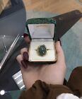 Vintage Mings Hawaii 14k Green Jade Flower Ring Size US 7- 10.37g