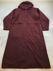LL Bean Trench Coat Womens Large Burgundy Red Long Wool Lined Collared