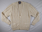 Vintage Lord & Taylor Men's V-Neck Cotton Cable Knit Cardigan Sweater Size XL