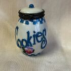 New ListingVintage Cookie Jar Trinket Box Hinged Porcelain Lid Blue White Flower Cookies