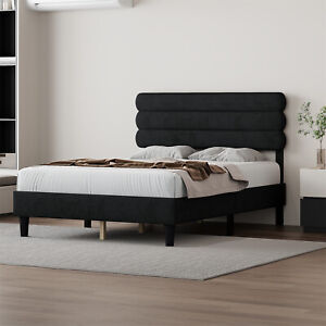 New ListingFull/Queen/King Size Upholstered Platform Bed Frame with Upholstered Headboard