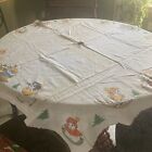 Vintage Christmas Tablecloth With Hole Snowmen Sledding