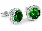 925 Sterling Silver Round Lab Created Emerald and White Topaz Halo Stud Earrings
