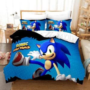 3Pcs Kids Bedding Duvet Cover Set Twin 3D Sonic The Hedgehog Comforter Cover