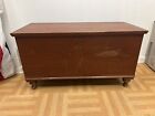 Vintage WOOD BLANKET CHEST w Till red paint storage trunk antique wooden pine PA