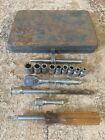Vintage Snap On Socket Wrenches Metal Tool Box W/Tools Sockets Extension Ratchet