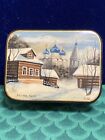 Vintage Russian Lacquer Box “ Russian Winter “ Pearl Nacre Signed Hand Painted