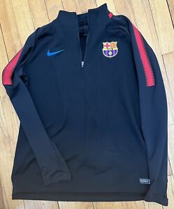 Nike Dri-Fit FC Barcelona Black Long Sleeve Jersey 1/4 Zip Shirt Med Red Sleeves