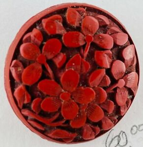 Vintage Chinese Cinnabar Buttons Carved Red Button