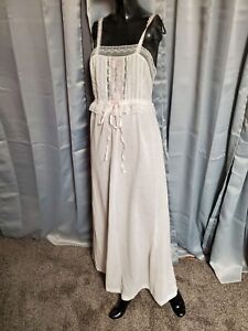 XS vtg KAYSER sheer maxi long prairie nightgown SLIP DRESS LACE EMBROIDERED NWOT