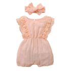 Toddler Girls Clothes Set, Sleeveless Short Romper with Lace+Headband Casual