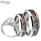 Titanium Mossy Forest Oak Camo Band Sterling Silver CZ Wedding Ring [His & Her]