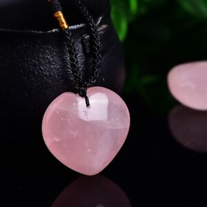 Raw Natural Pink Heart Shape Rose Quartz Crystal Pendant Necklace Chakra Healing