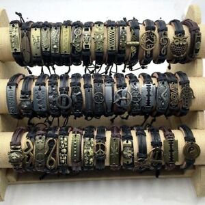 Wholesale lots  Mixed Styles Vintage Alloy leather Cuff Bracelets Jewelry