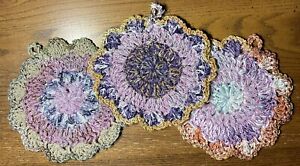 New ListingDischcloth Scrubbies Set 3 LILAC PURPLE BROWN Crochet Extra Large Scrubby Rags