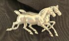 BEAU STERLING SILVER  EQUESTRIAN TROTTING DOUBLE  HORSE PIN BROOCH VINTAGE